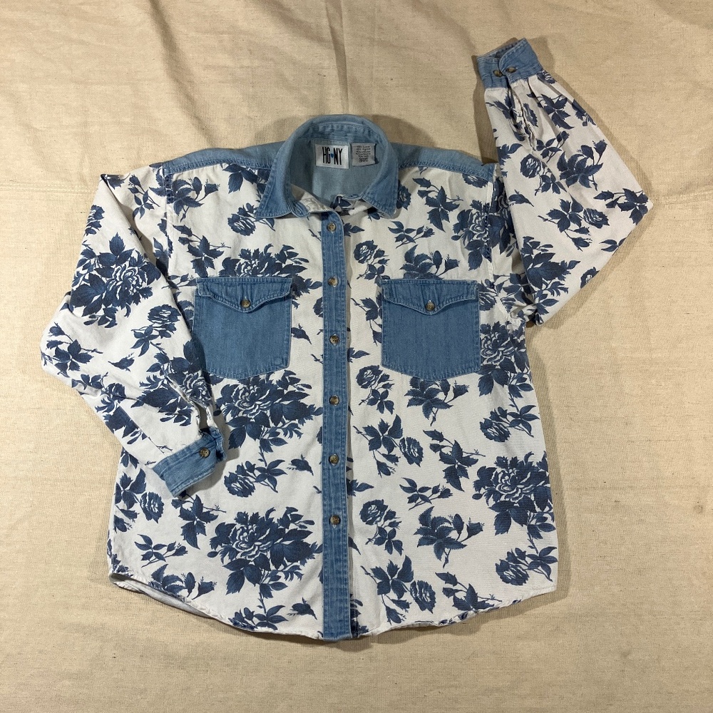 HG NY floral denim western style shirt